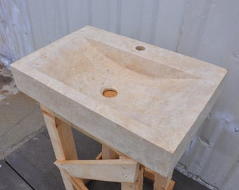 Travertine Vessel Sink – Handmade Natural Stone Bathroom Basin – Beige Marble Vanity Sink – Rustic Modern
