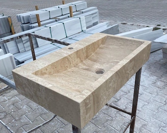 Lavabo de travertino – Lavabo de piedra natural hecho a mano – Lavabo de baño de lujo (tamaños personalizados disponibles)