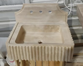 Natural Travertine Stone Sink, Hand Carved Marble Vessel Basin for Bathroom