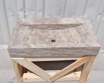 Silver Traverten Handmade Vessel Sink, Natural Stone Bathroom Basin