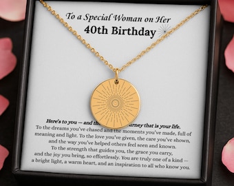 Meaningful 40th Birthday Gift for Women – Sun Necklace with Custom Back Engraving | Elegant Jewelry for 40 Year Old Friend, Sister or Mom