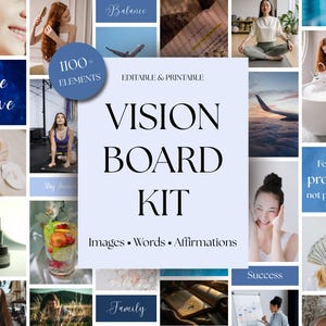 Vision Board Kit Canva Template, 1100+ Aesthetic Elements, Affirmation Cards, Printable A4 Vision Board, Digital Planner, Self Love