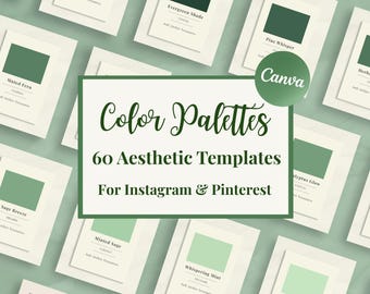 Grüne Farbpalette für Canva | 60 ästhetische grüne Karten für Instagram & Pinterest | Bearbeitbares Canva-Branding-Kit | HEX-Farbpalette
