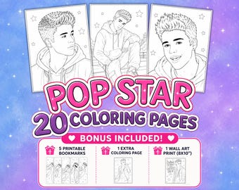 20 Popstar-Malvorlagen | Ausmalbuch mit Sängermotiven zum Ausdrucken | Malvorlagen für Teenager (PDF), Musik-Malvorlagen, Sofort-Download, Geschenk für Kinder