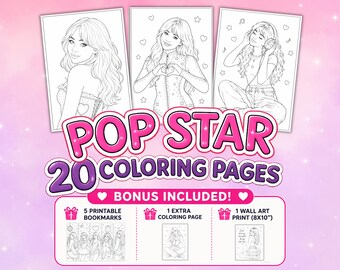 Süßes Popstar-Malbuch | 20 Ausmalbilder inspiriert von blonden Sängerinnen | Druckbare PDF-Datei für Kinder und Jugendliche, Geschenk für Musikliebhaber, A4-Malbuch