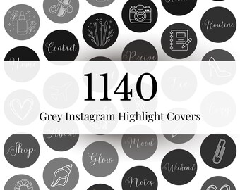 1140 Gray Instagram Highlight Covers Canva Template, Editable Icons Bundle, Aesthetic Highlight Icons for Instagram, JPG + PDF Download