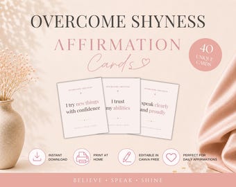 Affirmationskarten gegen Schüchternheit (zum Ausdrucken) | 40 Selbstvertrauenskarten (PDF) | Journalkarten für Selbstliebe bei sozialer Angst | Sofort-Download