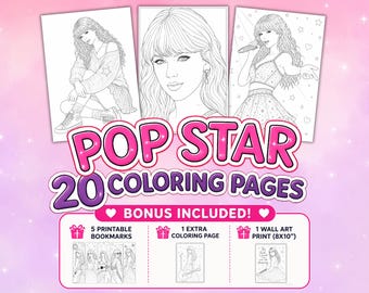 Popstar-Malbuch | 20 süße Ausmalbilder im Stil von Popstars | Druckbare PDF-Datei für Kinder und Jugendliche | Geschenk für Musikliebhaber | A4-Malbuch
