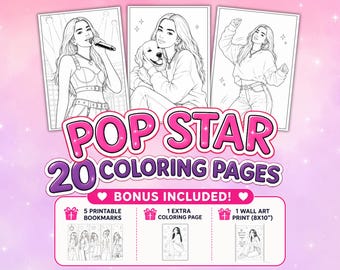 Malbuch für moderne Popstars | 20 trendige Ausmalbilder inspiriert von Sängern, druckbare PDF-Datei für Kinder und Jugendliche, Geschenk für Musikliebhaber, A4-Malbuch