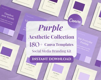 Ästhetische Canva-Vorlagen in Lila | Über 180 Social-Media-Vorlagen | Instagram- & Pinterest-Vorlagen | Branding-Kit | Bearbeitbare Canva-Vorlagen