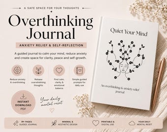 Diário para Pensamentos Excessivos em PDF, Alívio da Ansiedade, Diário de Saúde Mental para Imprimir, Caderno de Exercícios de Autorreflexão e Mindfulness, Compatível com GoodNotes