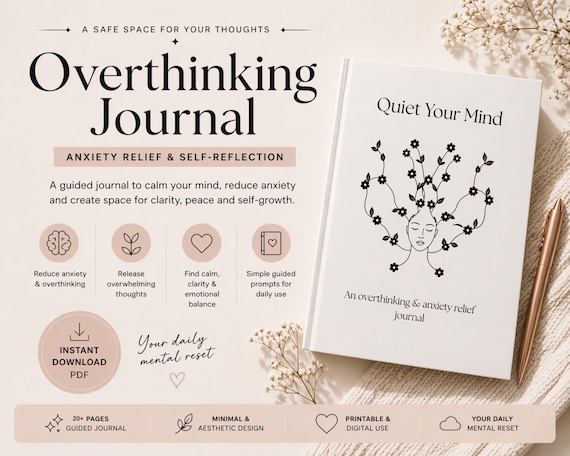 Overthinking Journal PDF, Anxiety Relief, Printable Mental Health Journal, Self Reflection & Mindfulness Workbook, GoodNotes friendly
