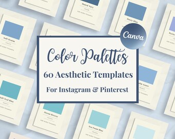 Canva-Vorlagen mit blauer Farbpalette | 60 ästhetische Social-Media-Vorlagen, Instagram- und Pinterest-Farbpaletten-Paket, bearbeitbare Canva-Vorlagen