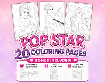 Pop Star Coloring Book | 20 Iconic Singer Inspired Coloring Pages | Printable PDF for Kids & Teens | Music Lover Gift, A4 Coloring Book
