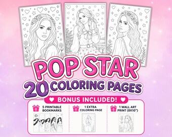 Vintage Pop Star Coloring Book, 20 Dreamy Singer Inspired Coloring Pages, Printable PDF for Kids & Teens, Music Lover Gift, A4 Coloring Book