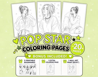 Malbuch für düstere Popstars | 20 Ausmalbilder inspiriert von Alternative-Sängern | Druckbare PDF-Datei für Kinder und Jugendliche | Geschenk für Musikliebhaber | A4-Version