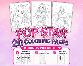 Pop-Rock-Malbuch | 20 angesagte Malvorlagen von Sängern | Druckbare PDF-Datei für Kinder und Jugendliche | Geschenk für Musikliebhaber | A4-Malbuch