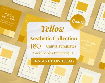 Yellow Aesthetic Canva Templates | 180+ Social Media Kit | Instagram & Pinterest Templates | Branding Kit | Editable Canva Templates