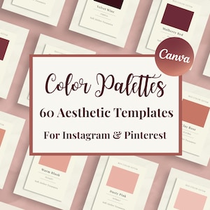 Red Color Palette Canva Templates | 60 Aesthetic Red Color Cards for Instagram & Pinterest | Editable Canva Branding Kit | HEX Color Palette