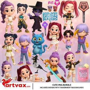 Cute KPop Demon Hunters PNG Bundle | Saja Boys Huntrix Aesthetic Clipart | Kpop Idol Anime Digital Download | Korean Pop Fantasy PNG Files