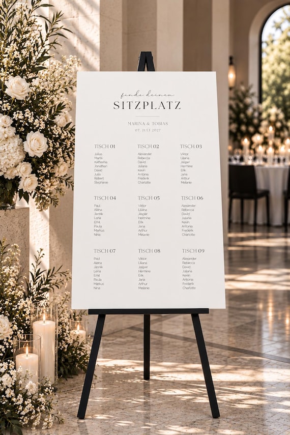 Sitzplan Hochzeit – personalisiert | Moderner Hochzeitssitzplan | Hochzeitsschild aus Acrylglas oder Hartschaum
