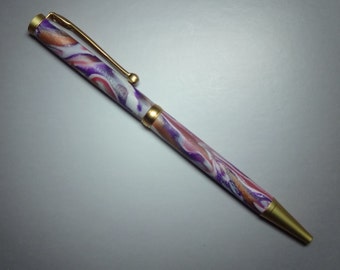 Polymer Clay Pen in Purple, Gold and White