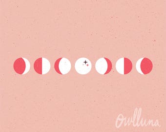 Moon Phases | Print (Pink/Red, Horizontal)