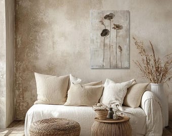 Neutral Poppy Pods Wall Art, Wabi-Sabi Minimalist Printable