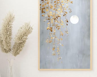 Wabi Sabi månkonsttryck, gyllene gren, japansk zendekor (PDF)