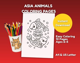 Asia Animals Coloring Pages for Kids | Toddler Coloring Book Ages 2-5 | Easy Animal Coloring Pages Printable | Preschool Activity