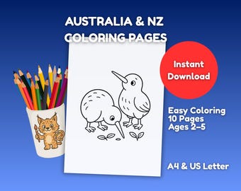 Australia & New Zealand Animals Coloring Pages for Kids | Toddler Coloring Book Ages 2-5 | Easy Printable Coloring Pages