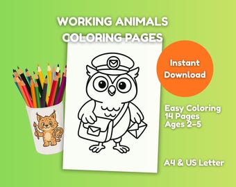 Toddler Coloring Pages Printable – Working Animals Coloring Book – Easy Coloring Pages Ages 2-5 – Preschool Activity PDF