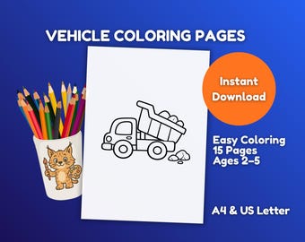 Vehicle Coloring Pages for Kids | Car Truck Construction Coloring Book | Printable PDF | Instant Download