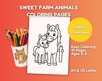 Sweet Farm Animals Coloring Pages for Kids – Cute Baby Farm Animals Printable – Toddler & Preschool Coloring Book