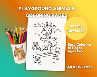 Toddler Coloring Pages Printable – Easy Coloring Pages Ages 2-5 – Playground Animals Coloring Book – Preschool Activity PDF