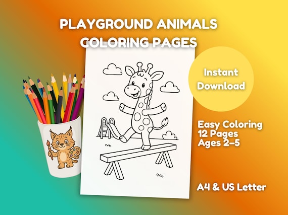 Toddler Coloring Pages Printable – Easy Coloring Pages Ages 2-5 – Playground Animals Coloring Book – Preschool Activity PDF