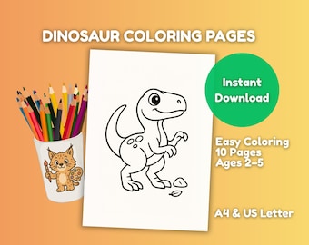 Dinosaur Coloring Pages for Kids Ages 2-5 | Toddler Printable Coloring Book | Easy Dino Coloring Sheets | Preschool Activity PDF