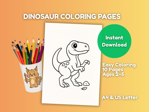 Dinosaur Coloring Pages for Kids Ages 2-5 | Toddler Printable Coloring Book | Easy Dino Coloring Sheets | Preschool Activity PDF