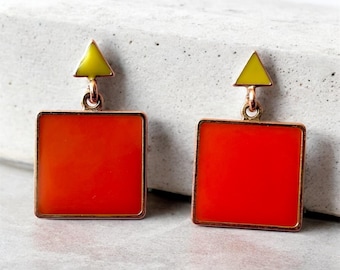 1980s Memphis Design Enamel Earrings: Geometric Postmodern Jewelry