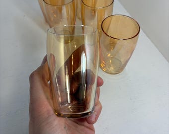 Set 6 peach lustre MCM carnival glasses for liqueur sherry port wine shots