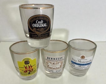 Gold Rim Shot Glasses, 1970s Sherry Scotch Barware, Mid Century MCM Drinkware Set, Cognac Cognac Hennessy Croft Glass, Retro Gift