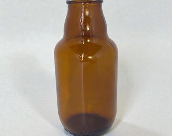 Vintage Brown Glass Bottle Vase Unique Shape Mid Century Modern Retro Amber Art