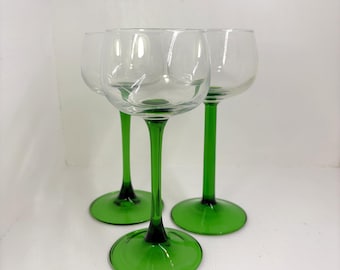 Vintage Luminarc Cristal D'Arques Green Rhine Wine Glasses, Set of 3