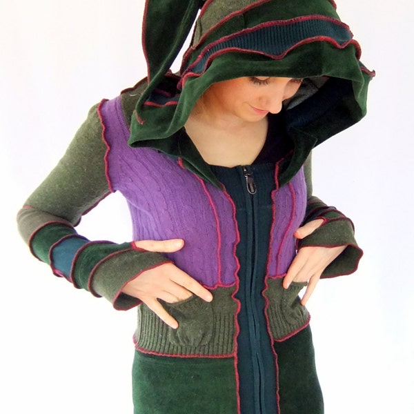 Green purple pixie hoodie - One of a Kind - XS - Ready To Ship