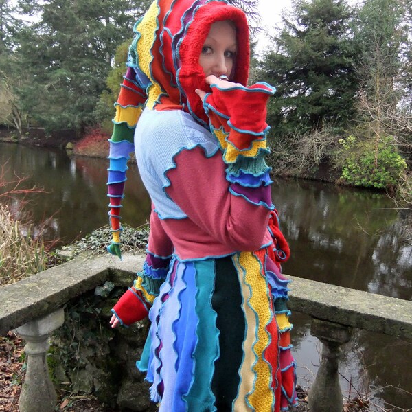 RESERVED for MONIQUE - Rainbow pixie Coat xl xxl - uPcYcLeD SwEaTeRs - steampunk
