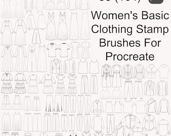 104 Technical Fashion Sketches (Front & Back Views) in 1 Brush Set for Procreate
