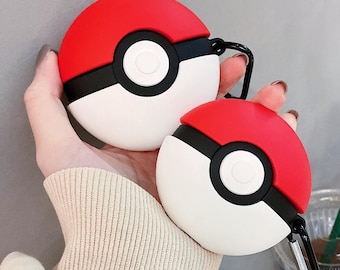 Poke Ball AirPods Case: Silicone Protective Cover with Carabiner