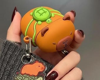Capybara AirPods Case – Cute Animal Silicone Cover with Turtle Keychain