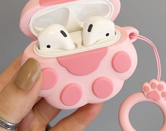 Kawaii Pink Cat Paw AirPods Case: Soft Silicone Cover