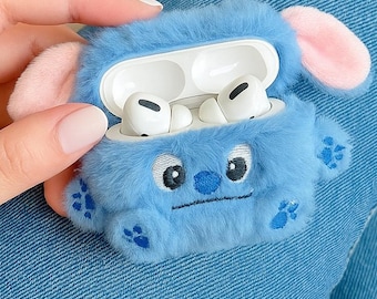 Fluffy Blue AirPods Case – Cute Plush Earphone Cover